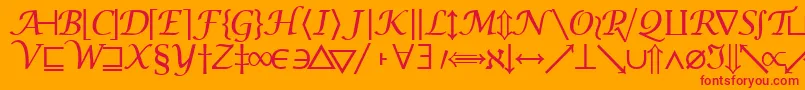 Machadomathsymbolssk-Schriftart – Rote Schriften auf orangefarbenem Hintergrund