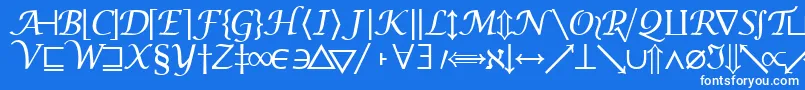 Machadomathsymbolssk-Schriftart – Weiße Schriften auf blauem Hintergrund