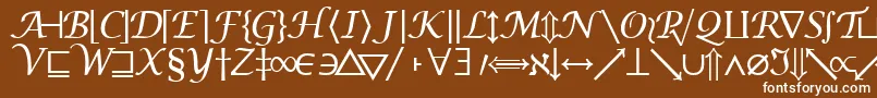 Machadomathsymbolssk-Schriftart – Weiße Schriften auf braunem Hintergrund