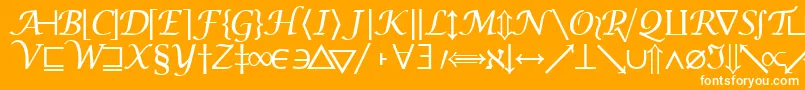 Machadomathsymbolssk-fontti – valkoiset fontit oranssilla taustalla