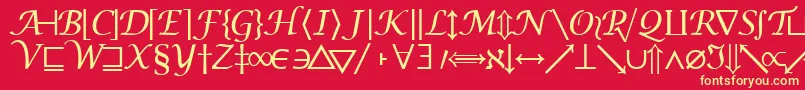 Machadomathsymbolssk-fontti – keltaiset fontit punaisella taustalla