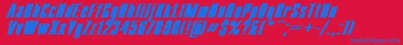 CompactWdBoldItalic-Schriftart – Blaue Schriften auf rotem Hintergrund