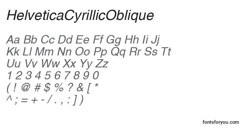 A fonte HelveticaCyrillicOblique – alfabeto, números, caracteres especiais