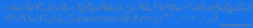 ShelleyVolanteBt-Schriftart – Graue Schriften auf blauem Hintergrund