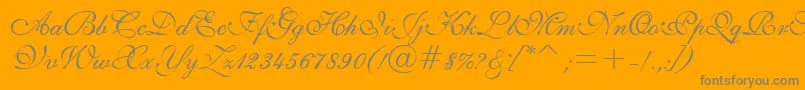 ShelleyVolanteBt-Schriftart – Graue Schriften auf orangefarbenem Hintergrund