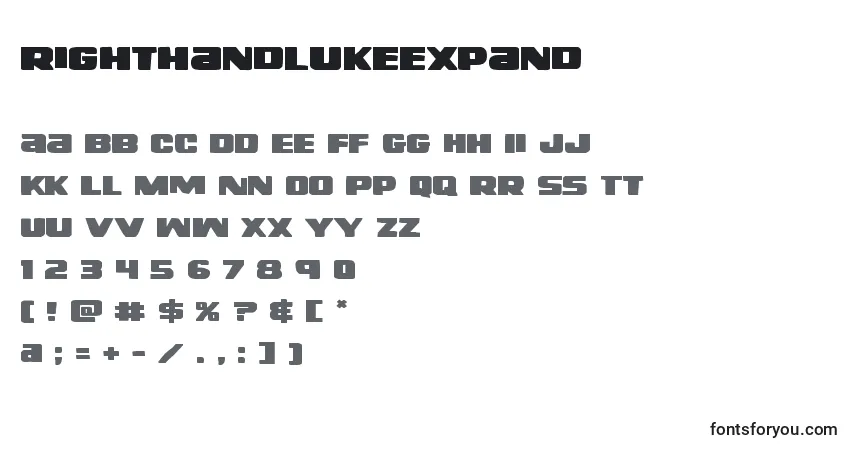 Шрифт Righthandlukeexpand – алфавит, цифры, специальные символы