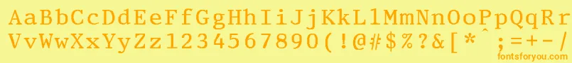 PrestigeeliteboldBold-Schriftart – Orangefarbene Schriften auf gelbem Hintergrund