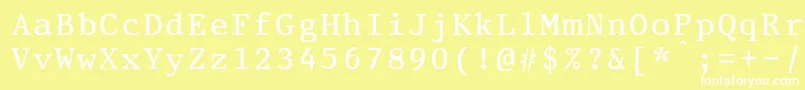 PrestigeeliteboldBold-Schriftart – Weiße Schriften auf gelbem Hintergrund