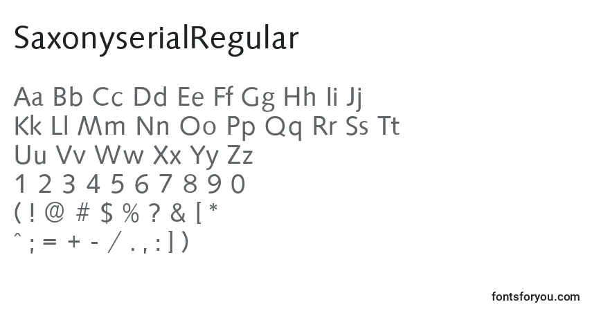 A fonte SaxonyserialRegular – alfabeto, números, caracteres especiais