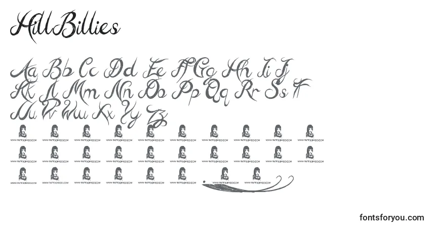 Schriftart HillBillies – Alphabet, Zahlen, spezielle Symbole