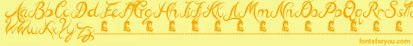 HillBillies-Schriftart – Orangefarbene Schriften auf gelbem Hintergrund