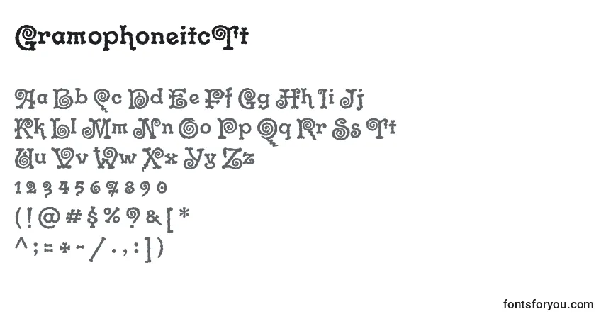 Шрифт GramophoneitcTt – алфавит, цифры, специальные символы