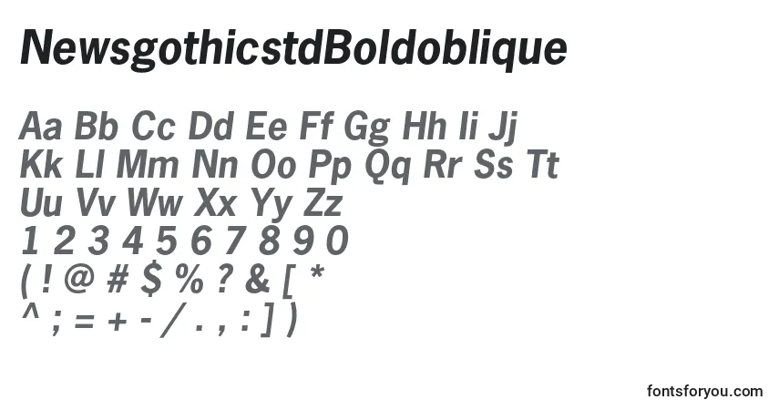 A fonte NewsgothicstdBoldoblique – alfabeto, números, caracteres especiais
