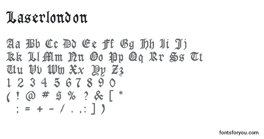 A fonte Laserlondon – alfabeto, números, caracteres especiais