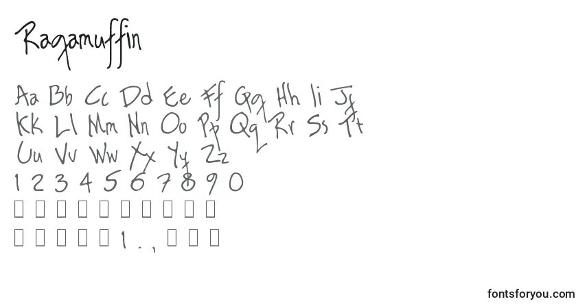 Czcionka Ragamuffin – alfabet, cyfry, specjalne znaki