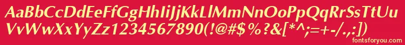 Optima Bolditalic-fontti – keltaiset fontit punaisella taustalla