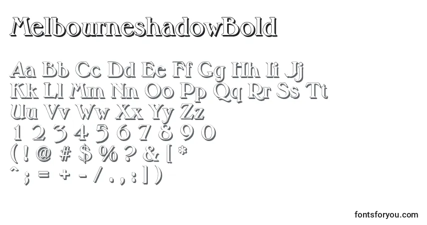 Шрифт MelbourneshadowBold – алфавит, цифры, специальные символы