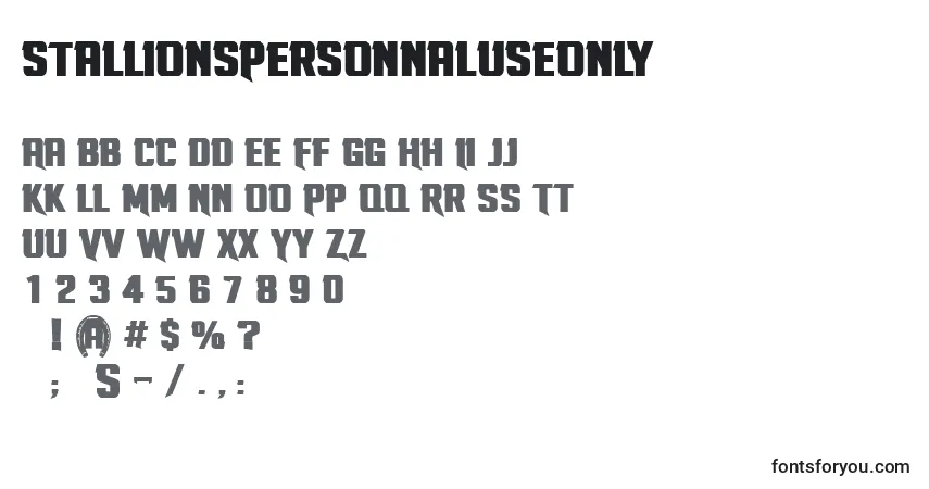 Schriftart StallionsPersonnalUseOnly – Alphabet, Zahlen, spezielle Symbole