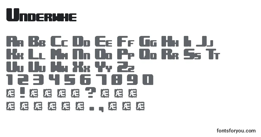 Czcionka Underwhe – alfabet, cyfry, specjalne znaki