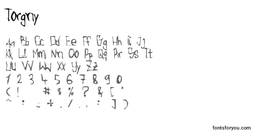 A fonte Torgny – alfabeto, números, caracteres especiais