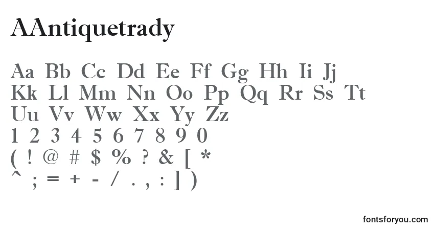 A fonte AAntiquetrady – alfabeto, números, caracteres especiais