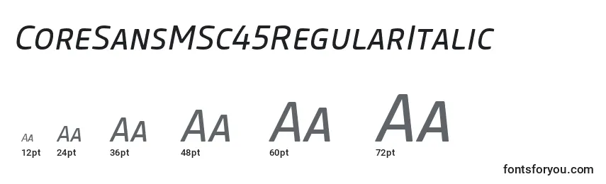 Größen der Schriftart CoreSansMSc45RegularItalic