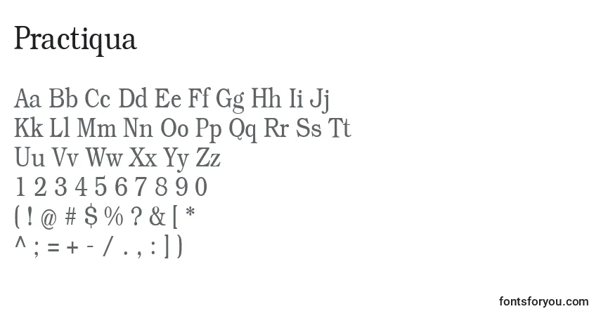 A fonte Practiqua – alfabeto, números, caracteres especiais