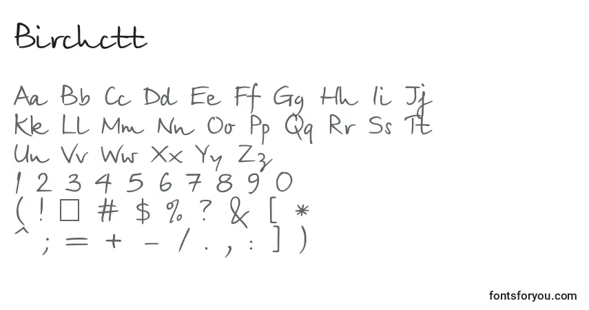 Czcionka Birchctt – alfabet, cyfry, specjalne znaki
