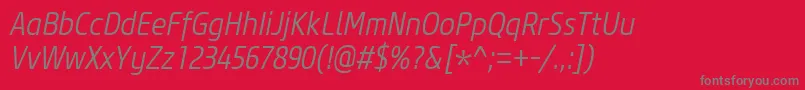 フォントCoreSansM37CnLightItalic – 赤い背景に灰色の文字