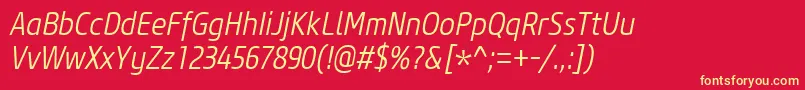 CoreSansM37CnLightItalic Font – Yellow Fonts on Red Background