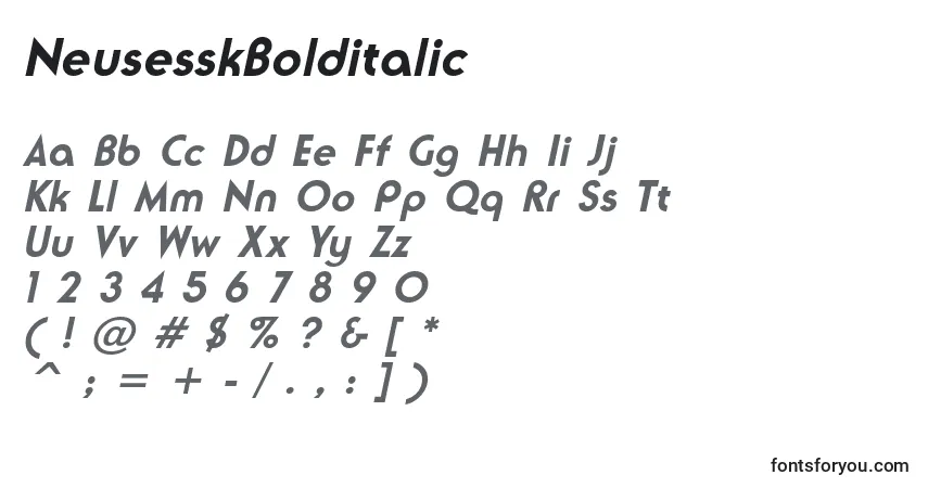 Шрифт NeusesskBolditalic – алфавит, цифры, специальные символы