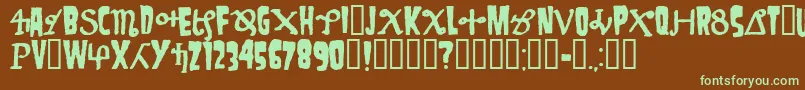 フォントDanzig4p – 緑色の文字が茶色の背景にあります。