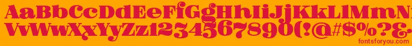 FatFlamingo5Overlay-Schriftart – Rote Schriften auf orangefarbenem Hintergrund