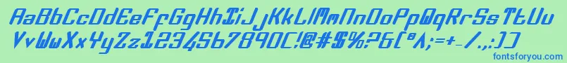 ZeeLanceBoldItalic-fontti – siniset fontit vihreällä taustalla