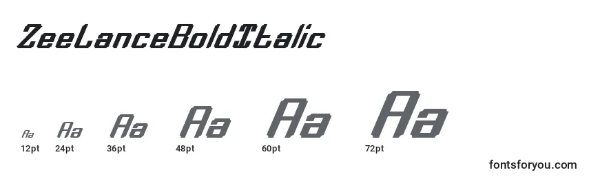 Размеры шрифта ZeeLanceBoldItalic