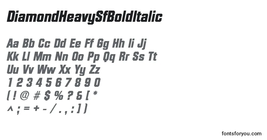 A fonte DiamondHeavySfBoldItalic – alfabeto, números, caracteres especiais