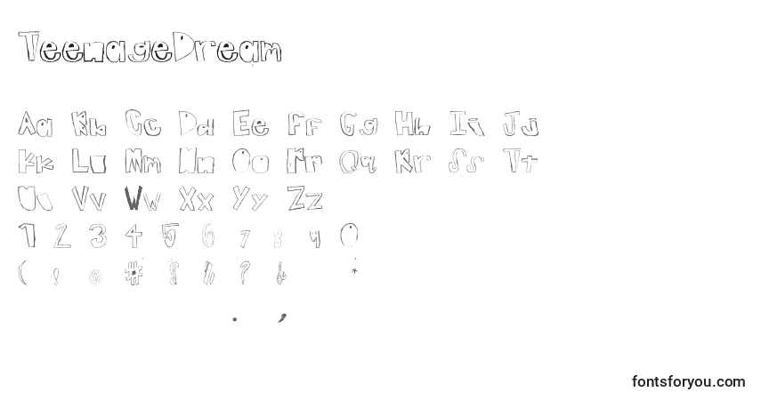 Schriftart TeenageDream – Alphabet, Zahlen, spezielle Symbole