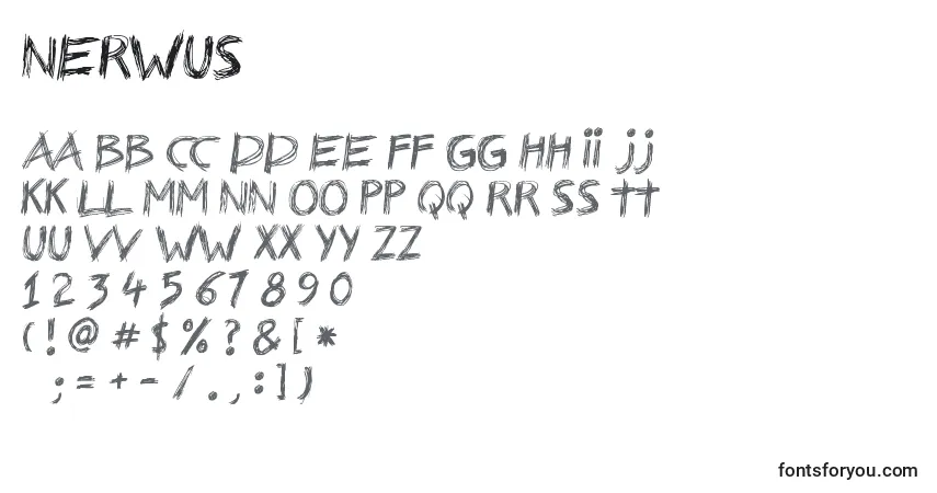 Schriftart Nerwus – Alphabet, Zahlen, spezielle Symbole