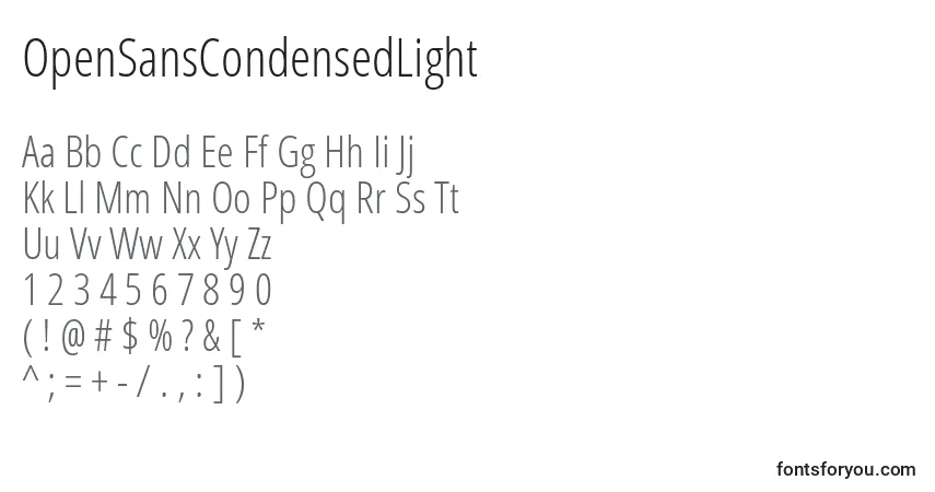 OpenSansCondensedLight-fontti – aakkoset, numerot, erikoismerkit