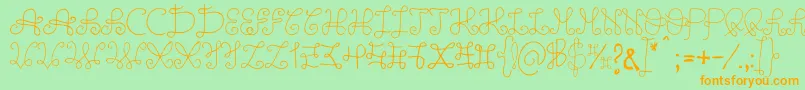 フォントOneWildLine – オレンジの文字が緑の背景にあります。
