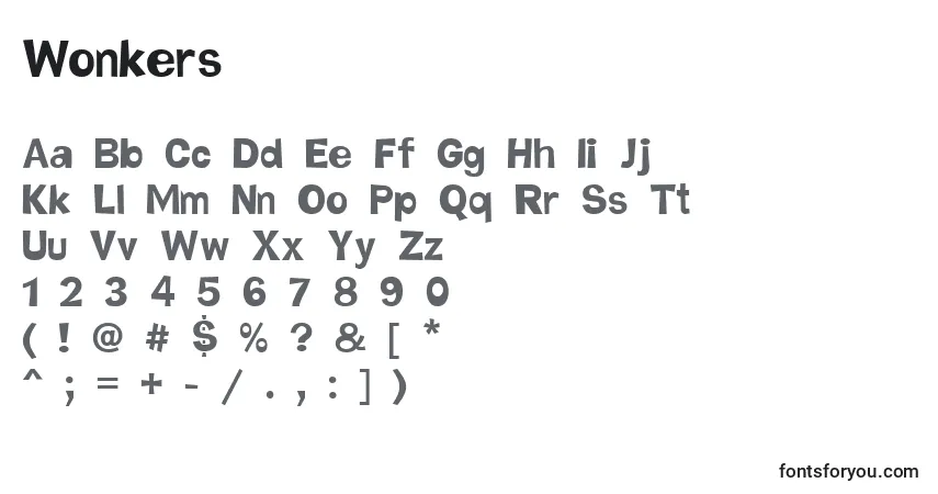 Czcionka Wonkers – alfabet, cyfry, specjalne znaki