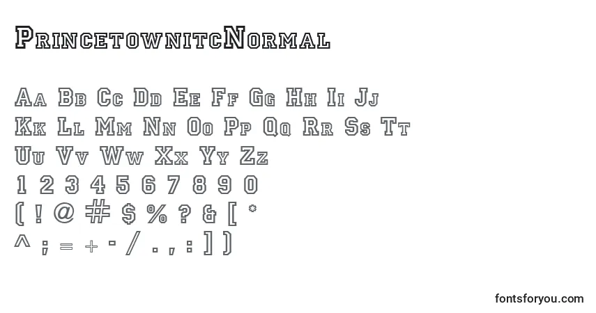 Czcionka PrincetownitcNormal – alfabet, cyfry, specjalne znaki