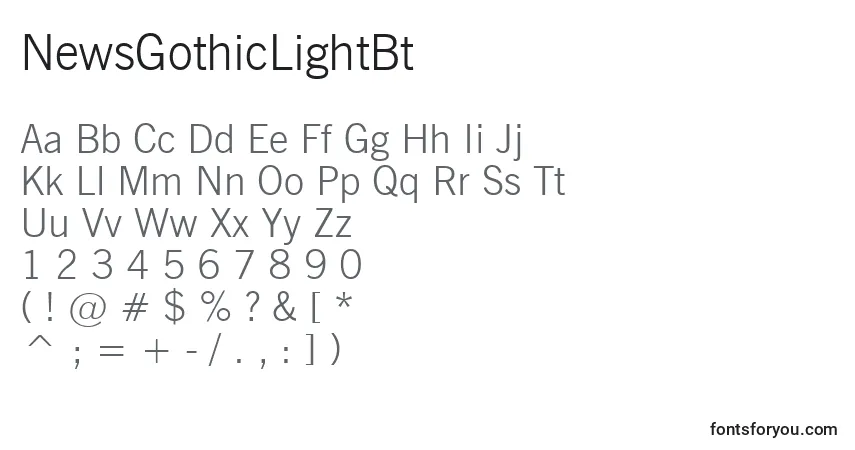 Czcionka NewsGothicLightBt – alfabet, cyfry, specjalne znaki