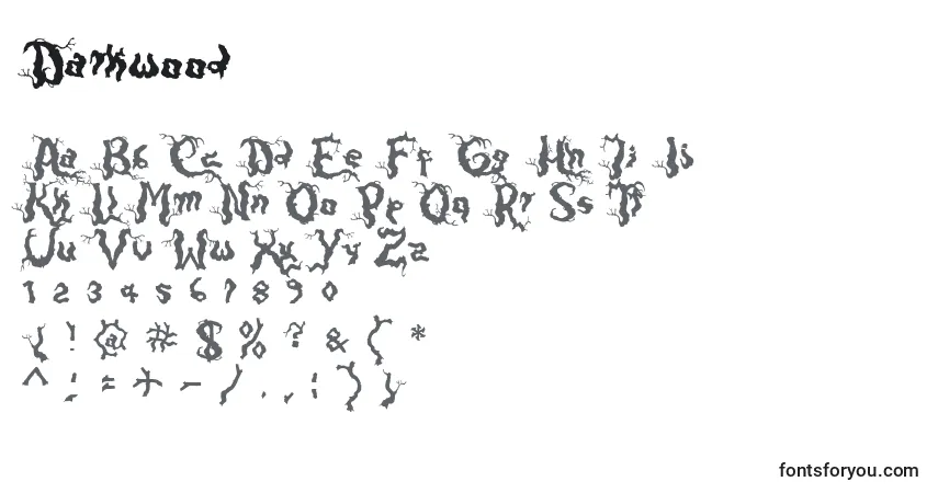 A fonte Darkwood – alfabeto, números, caracteres especiais