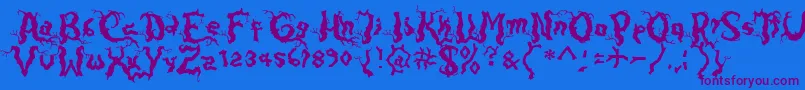 Darkwood-Schriftart – Violette Schriften auf blauem Hintergrund