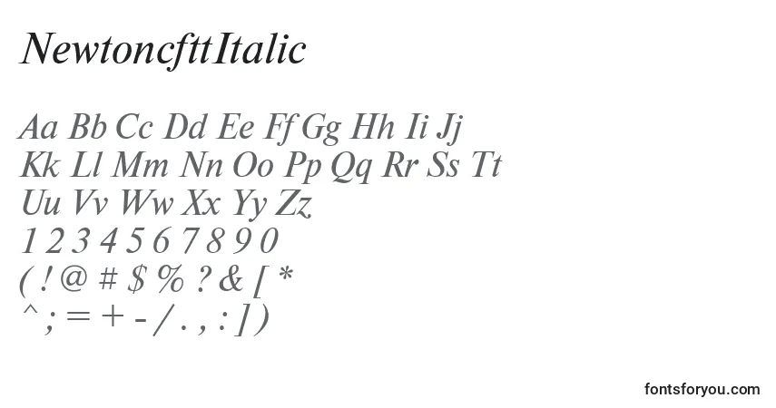 A fonte NewtoncfttItalic – alfabeto, números, caracteres especiais