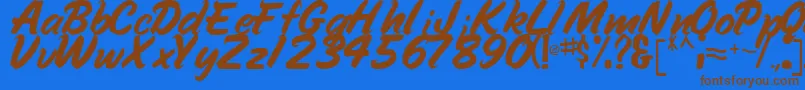 HandyRegular-Schriftart – Braune Schriften auf blauem Hintergrund