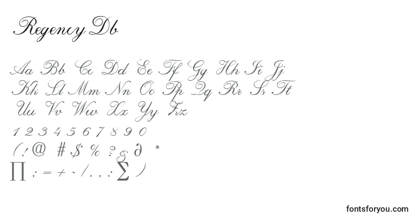 Czcionka RegencyDb – alfabet, cyfry, specjalne znaki