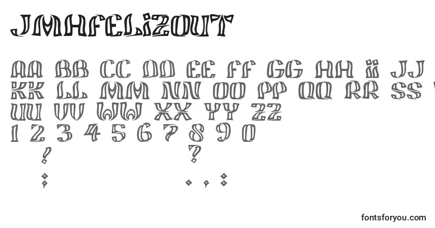 Schriftart JmhFelizOut (101519) – Alphabet, Zahlen, spezielle Symbole