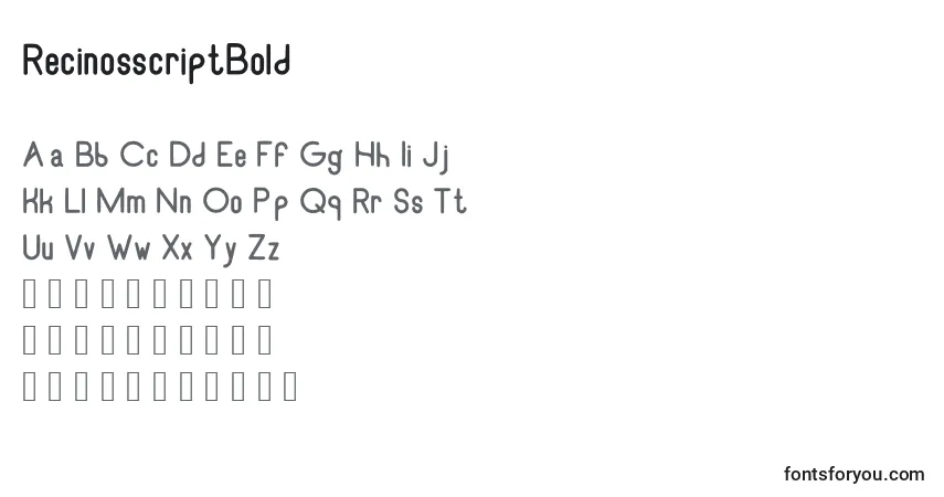 A fonte RecinosscriptBold – alfabeto, números, caracteres especiais